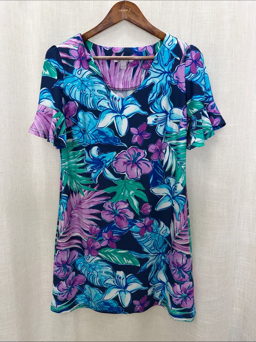 Aryeh Vibrant Tropical Floral V-Neck Shift Dress Size Medium Excellent Condition